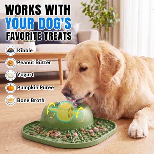 Slow Feeder Dog Bowl with Rotating Lick Ball Green (Green)