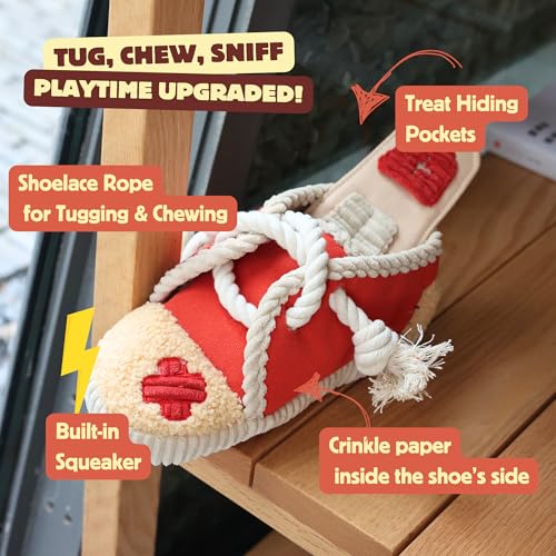 2 Pack No Stuffing Squeaky Dog Toys for Small (Shoes Rope)