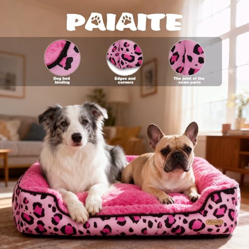 Rectangle Washable Dog Bed for Large (Pink / Small(18.9"x18.9"x6.3"))