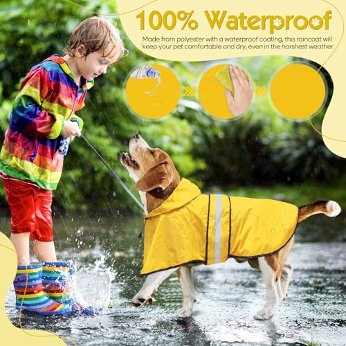 Dog Raincoat Adjustable Waterproof Dog Rain Jacket Poncho with Reflective Strip and Leash Hole (Small / Yellow)