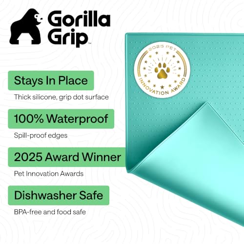 Dog Food Mat 100% Waterproof Silicone (Turquoise / 32"l X 24"w)