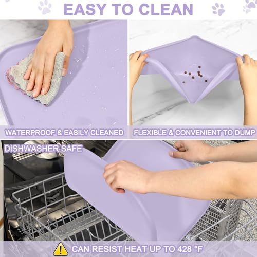 Waterproof Silicone Pet Food Mat with Raised Edge for Dog & Cat (Light Purple / 24"L x 16"W)