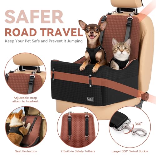 Dog Booster Car Seat with Patented Safety System (Black/Brown / Medium)