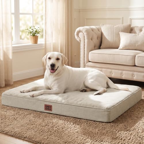 Extra Large Memory Foam Flat Dog Bed Washable (Beige / 44*32*3.5 Inches)