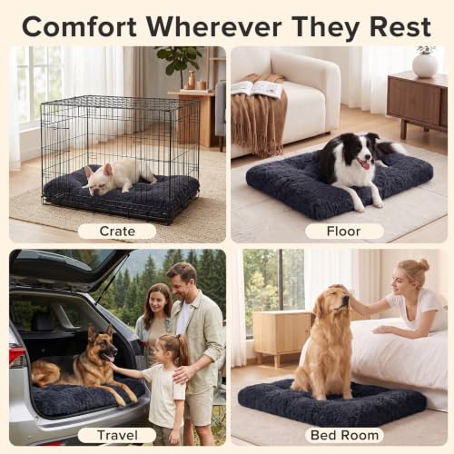 Large Dog Bed Crate Pad (35.0"L x 23.0"W x 3.5"Th / Dark Grey)