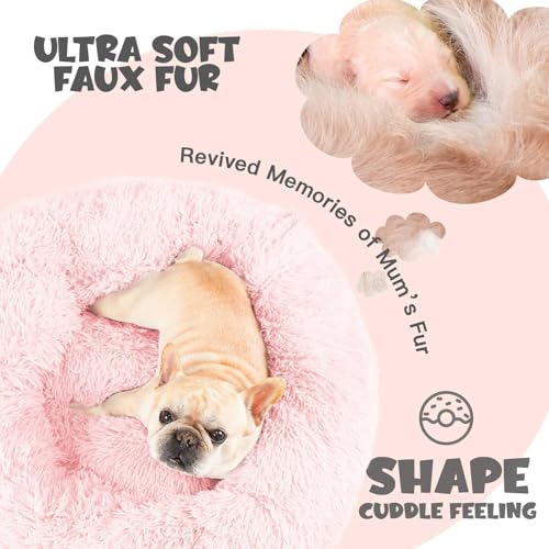 26in Covered Medium Dog Bed with Blanket Attached Calming Burrow Pink (26.0"L x 26.0"W x 9.0"Th / Pink)