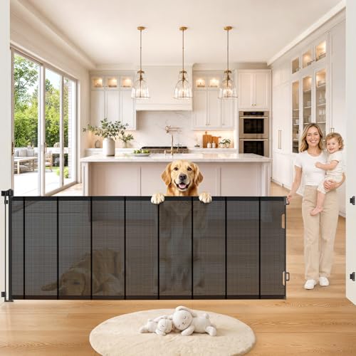Retractable Baby Gates (Black / 0-120" W x 34" H)