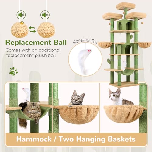 Big XXL Cactus Cat Tower for Indoor Multiple Cats (Cactus / 80inch)