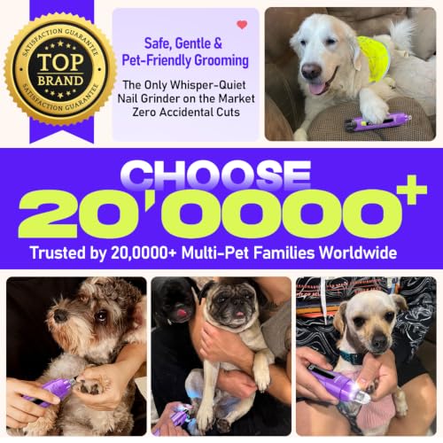 Whisper Quiet Dog Nail Grinder 50%More Power for Sensitive Dogs (Purple)
