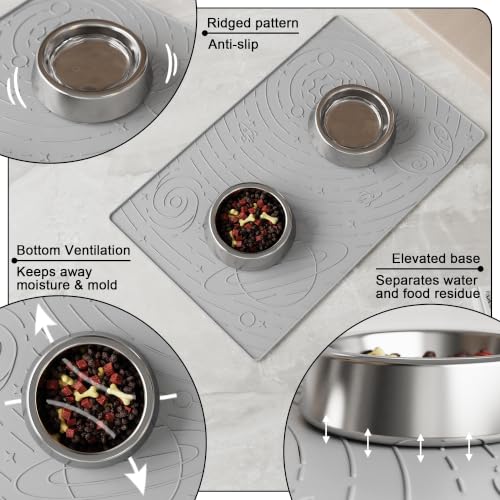Galaxy Pet Feeding Mat (18.9"L x 11.8"W / Ash Light Grey)
