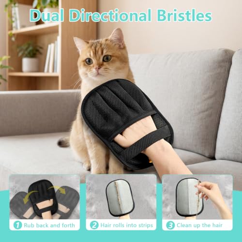 New Upgrade Pet Hair Removal Glove for Dogs & Cats (Black)