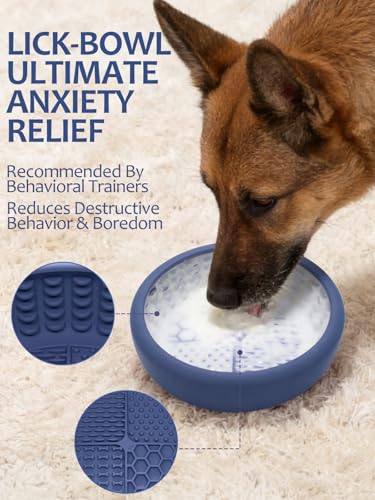 Dog Lick Bowl with Brush and Scraper (Dark Blue / Small)