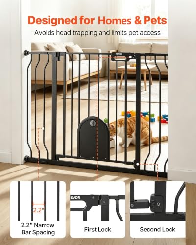 Pet Gate for Stairs (Black / 29.5-43" Wide x 30" Tall)