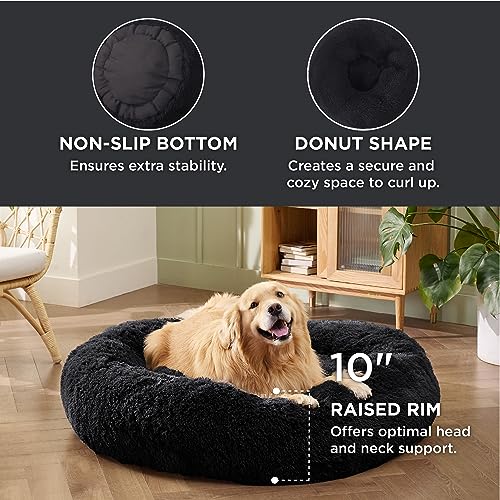 Calming XL Dog Bed Donut Washable Extra Large Pet Bed (45"L x 45"W x 10"Th / Black)