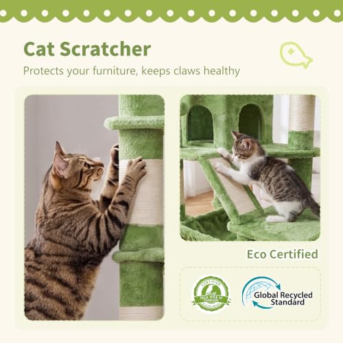 Cat Tree, 71-Inch-Tall Tower for Indoor Cats with 2 Perches HCT034GR (Green / 71 inch)
