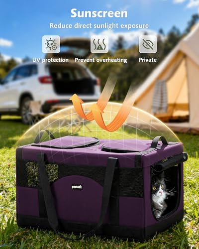 Cat Carrier Soft Double Pet Crate for 2 Cats Travel (Purple)
