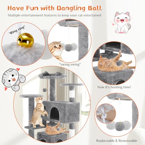 54 inch Cat Tree Tower with Scratching Posts (Light Grey / 54*20*20IN)