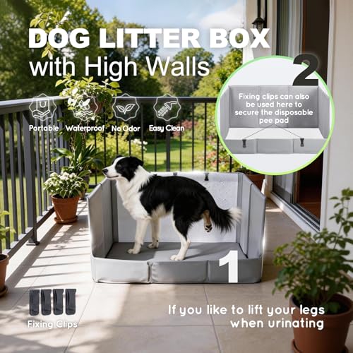 Dog Litter Box Indoor High Walls (Grey / Large for Dog＜ 28" Length)