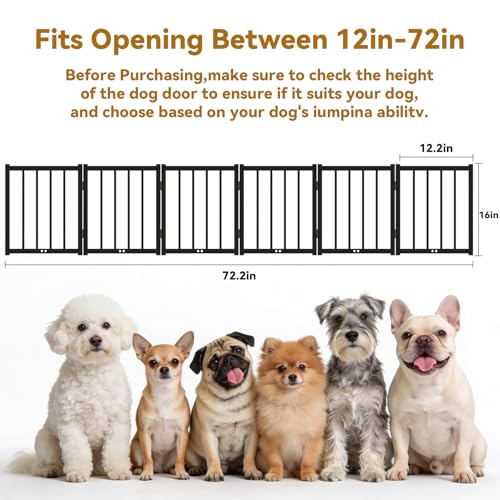 16" Freestanding Short Dog Gate for Small Dogs (Black-16"h / Up to 72" W, 6 Panels)