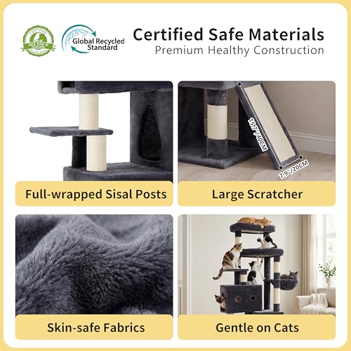 Cat Tree, 74-Inch Streamlined Cat Tower for Large Cats HCT061G (74 inch / Smoky Gray)