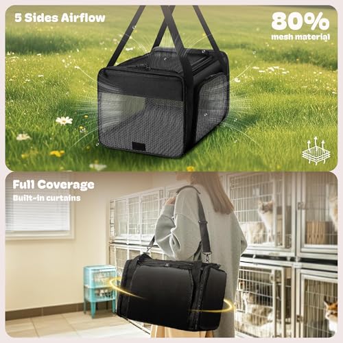 Top and 2 Sides Expandable Pet Carrier 17x11x9.5 TSA Airline Approved (Black / 17.0"L x 11.0"W x 9.5"H)