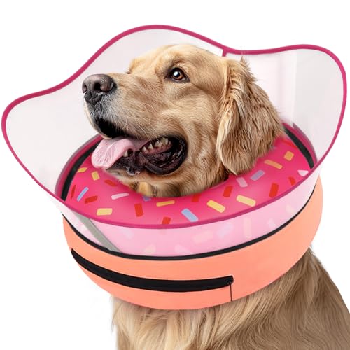 Raised Inflatable Dog Cone Collar to Stop Licking (Donut Pink / M(Neck 9"-12.5"))