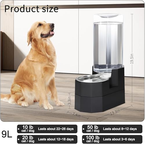 RIZZARI 9L Gravity Dog Water Dispenser (Ebony / 9L Raised)