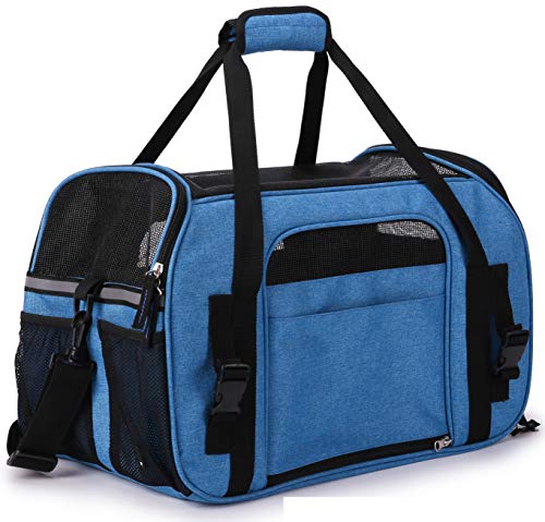 Soft Sided Pet Carrier for Cats & Small Dogs (17.0"L x 9.0"W x 12.0"H / Sapphire Blue)