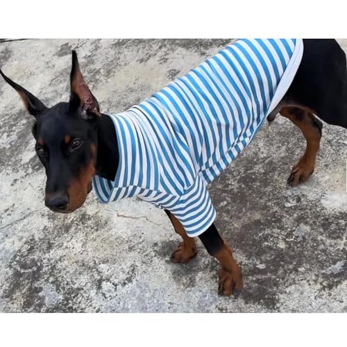 Turtleneck Dog Shirt Cute Doggie Embroidery Super Soft Dog Sweatshirt Stretchy Striped Puppy Pullover for Cats Small Medium Large Dogs (Blue Striped / XX-Large)