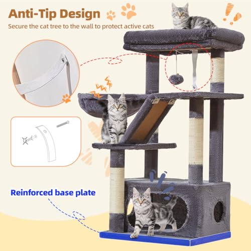Cat Tree 38.5In Cat Tower for Indoor Cats (Smoky Gray / 38.5 Inches)