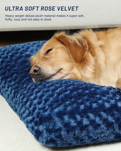 Washable Dog Beds Large Sized Dog Crate Bed Plush Mat 41"x27" Blue (Blue / 41.0"L x 27.0"W x 4.0"Th)