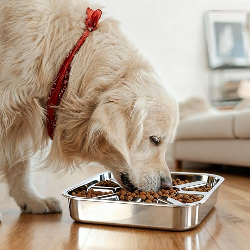 Stainless Steel Slow Feeder Dog Bowls Medium & Large Breed 3 Cups (Sliver)