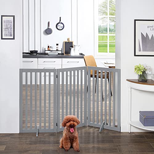 36”H Free Standing Pet Gate for Dog Cat (Gray / 60"W×36"H)