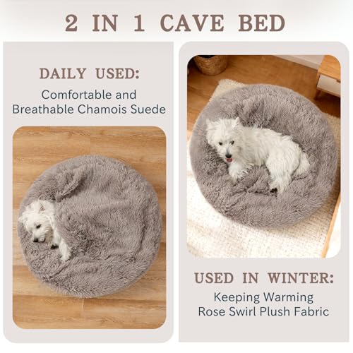 Calming Donut Dog Bed (BeigeBrown / Small 19.7''x19.7''x7'')