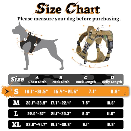 Tactical Dog Harness for Small Dogs (S(Chest:16.1"-31.5",Neck:15.4"-21.6",Back:7.1") / Brown Camo)