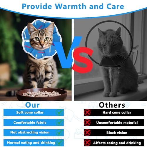 Soft Adjustable Cat Cone Collar (Blue Stripe / Medium)