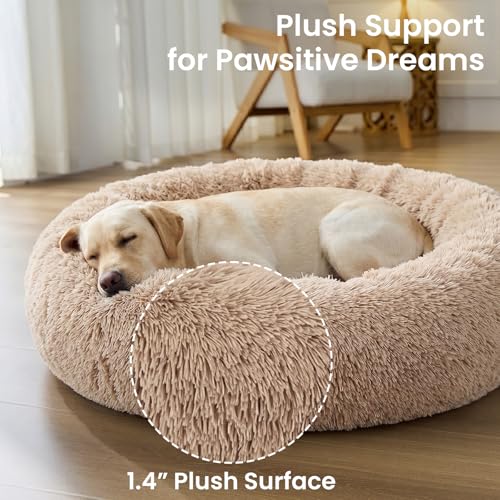 Calming Dog Beds Extra Large Sized Dog (Camel / 45.0"L x 45.0"W x 10.0"Th)