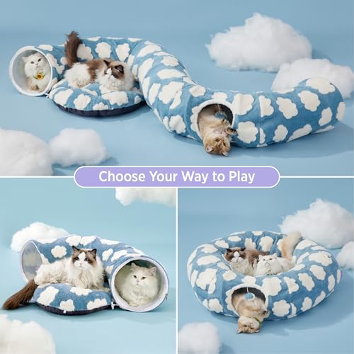 Lesure Donut Cute Jacquard Large Cat Tunnel Bed Kitten Toys for Dog Bunny (large (39.5"L x 39.5"W x 10"H) / Cozy Clouds Blue)