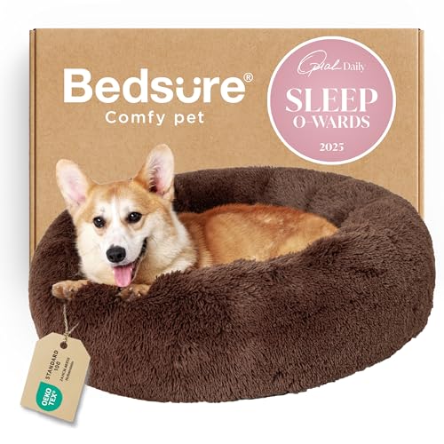 Calming Dog Bed Medium Size Dog Donut Washable Pet Bed (30"L x 30"W x 8"Th / Coffee)