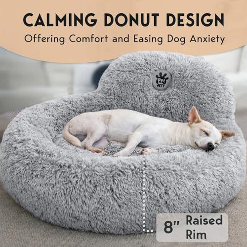 PetJett Calming Dog Bed Medium Size Dog (Bright Grey / Medium - 30”L x 30”W x 8”Th)