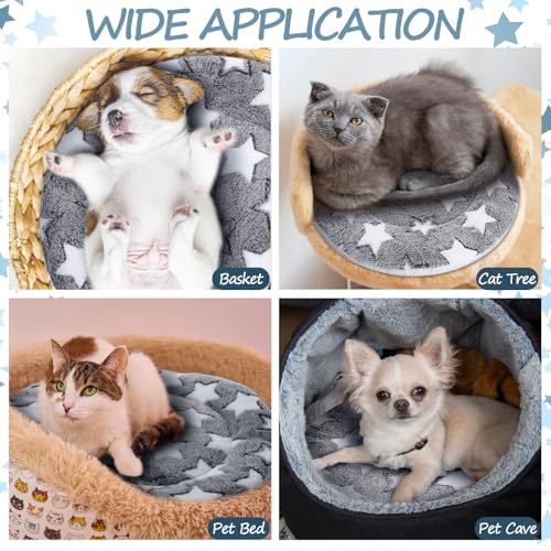 2 Pack Self Heating Cat Pad Self Heating Cat Bed Machine Washable Heat Pet Mat Reversible Body Thermal Warm Round Dog Bed Crate Blanket for Feral and Indoor Cats (16'' / Large Star)