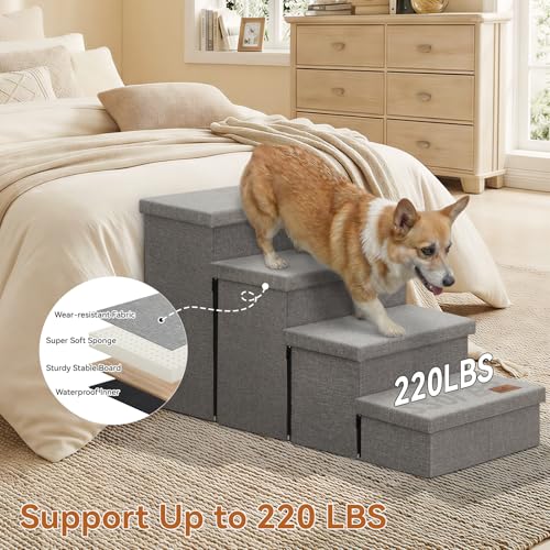 Dog Stairs with Storage (Grey No Condo / 4)