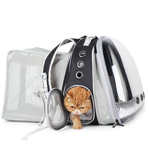 Expandable Cat Backpack Carrier for Large Cats & Small Dogs (Dual Expandable-Black)