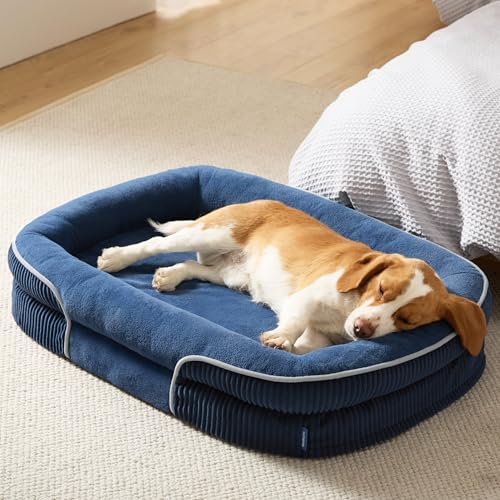 360°Oval Bolster Orthopedic Dog Beds Large Sized Dog (Navy Blue / 35"lx25"wx7"th)