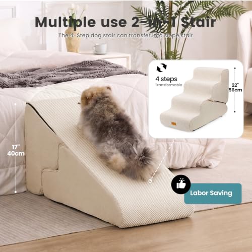 Dog Stairs for Small Dogs 22" H (Beige / Update 2in1 33"D x 15.7"W x 22"H)