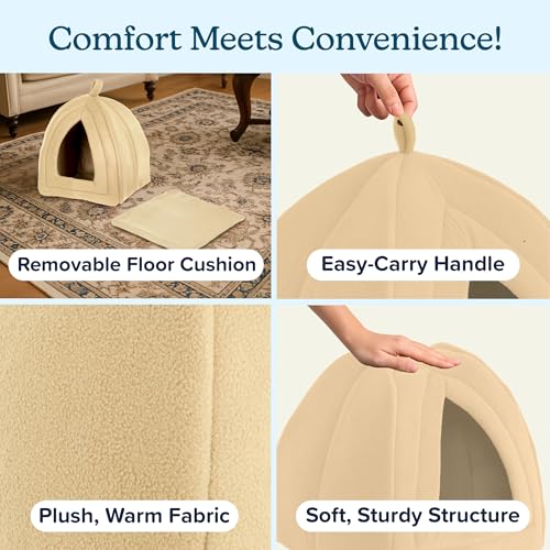 Cat House Indoor Bed with Removable Foam Cushion (Tan)