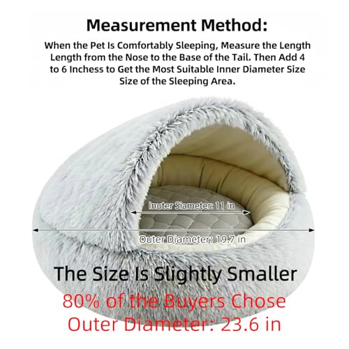 2-in-1 Convertible Cat & Dog Bed Cave with Removable Zipper Hood, Converts to Calming Donut Bed, Reversible Plush & Cooling Ice Silk Cushion (Grey, 19.7 in Small Size) (Grey / 19.7 in Small Size)