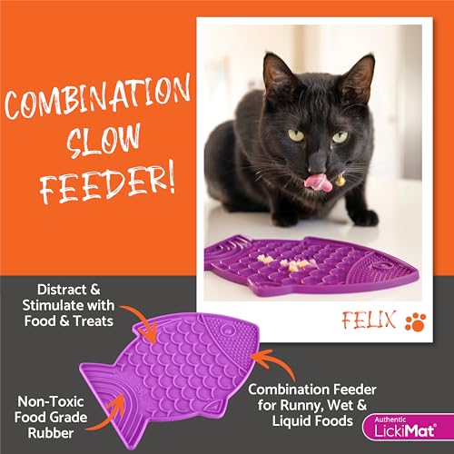Felix, Fish-Shaped Cat Slow Feeders Lick Mat, Boredom Anxiety Reducer; Perfect for Food, Treats, Yogurt, or Peanut Butter. Fun Alternative to a Slow Feed Cat Bowl or Dish, Pink (Pink)