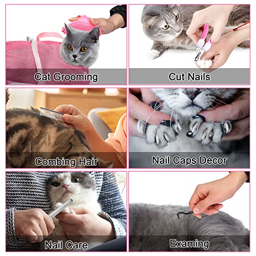 10PCS Cat Bathing Bag Adjustable Shower Washing Net Grooming Set (Pink+Grey)