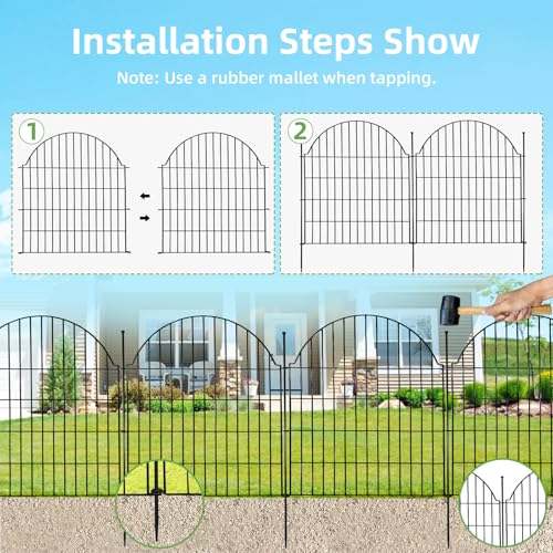 5 Panels No Dig Decorative Garden Fence with Gate (Black / 32 in(H))